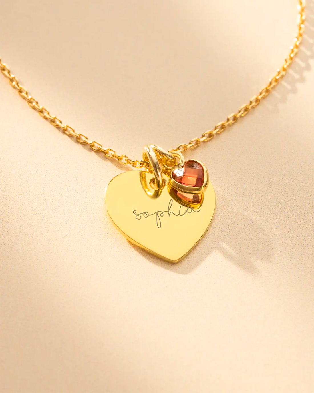 Heart and Heart Birthstone Personalised Name Necklace