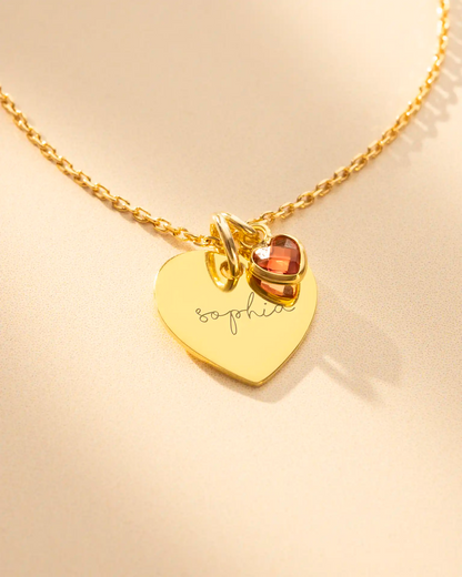 Heart and Heart Birthstone Personalised Name Necklace