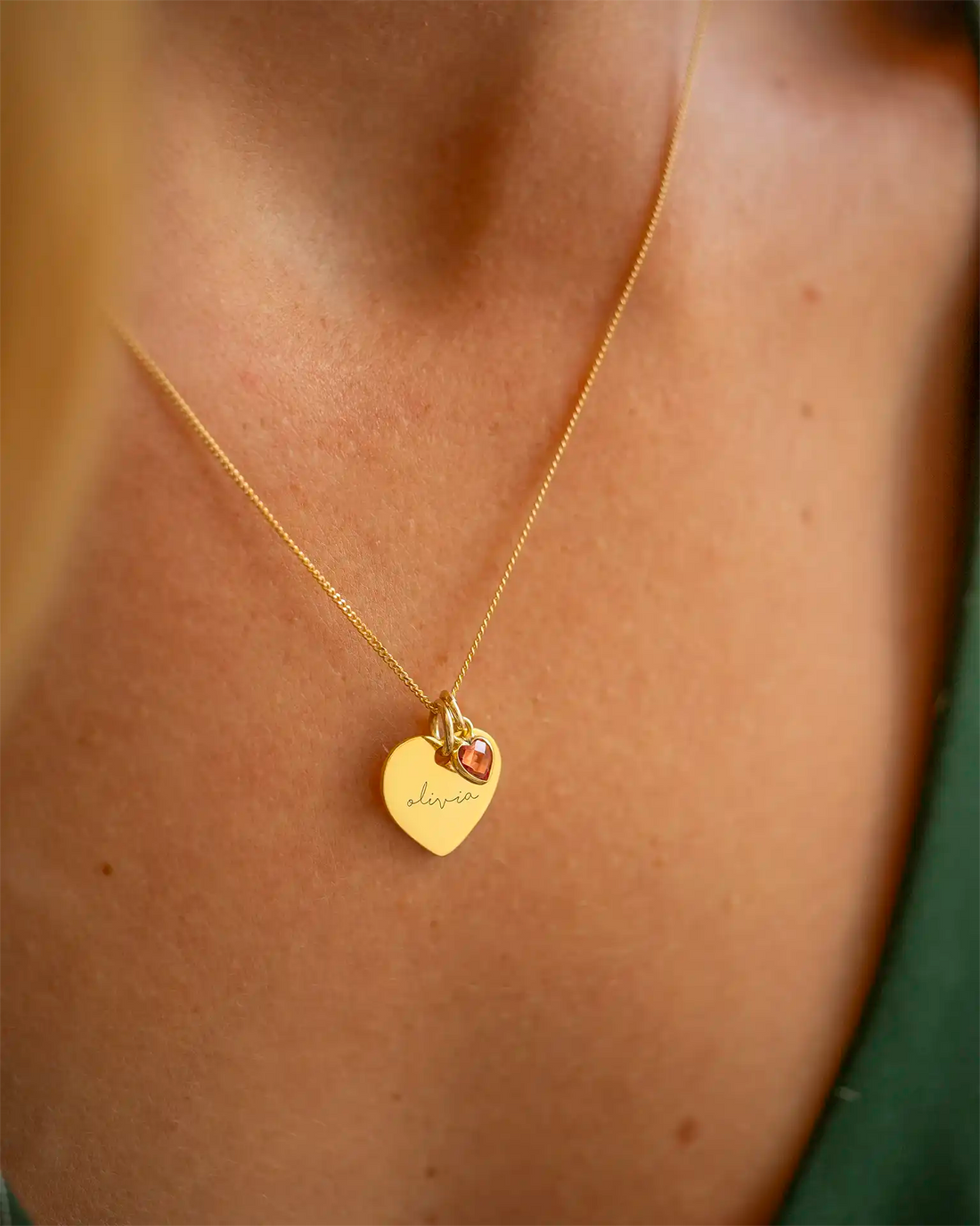 Heart and Heart Birthstone Personalised Name Necklace