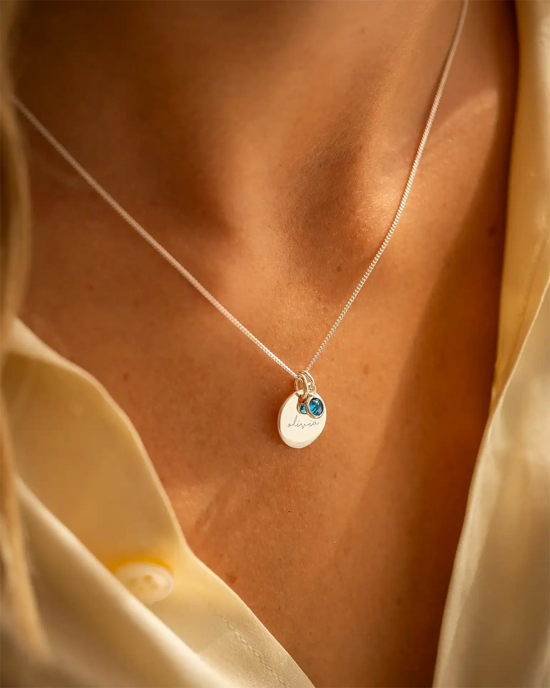 Circle Name and Birthstone Personalised Necklace