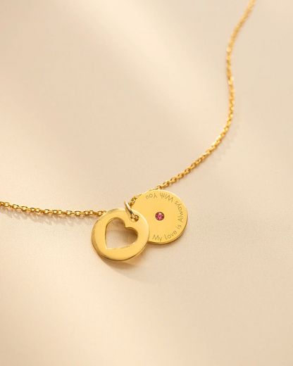 Personalised Secret Message Heart Birthstone Necklace