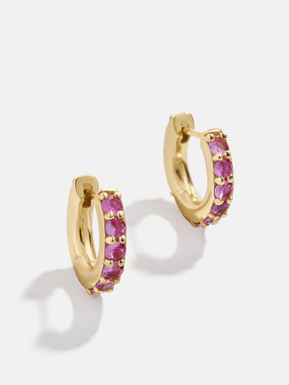 18K Gold Birthstone Huggie Earrings - Garnet