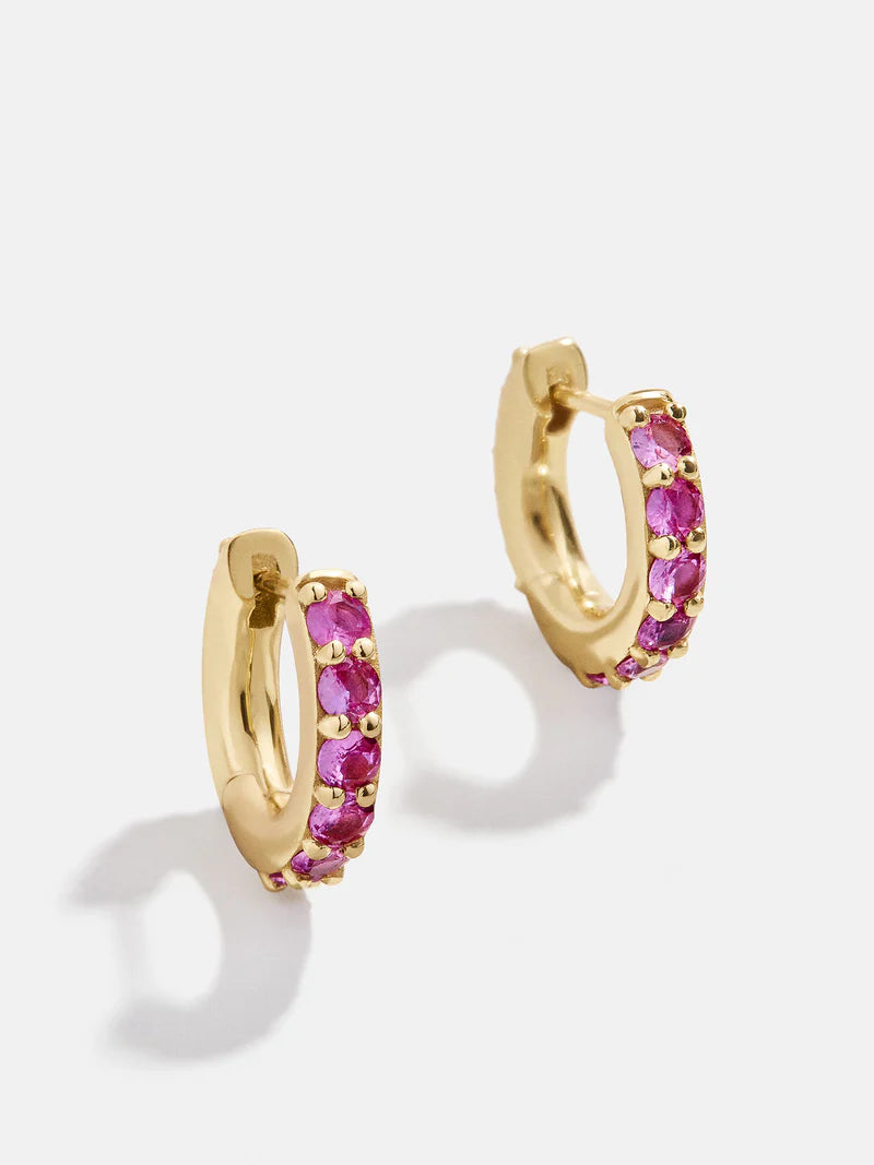 18K Gold Birthstone Huggie Earrings - Garnet