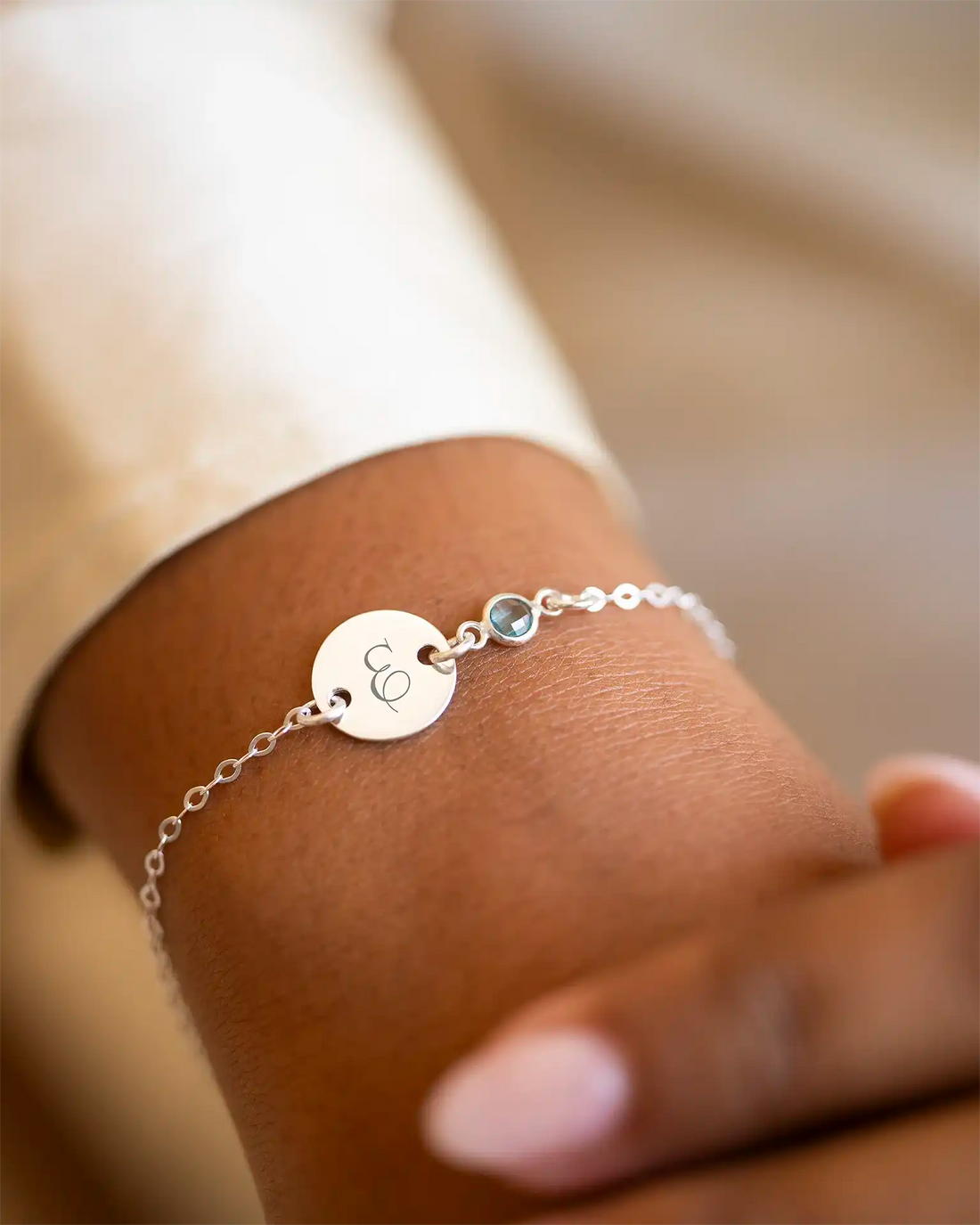 Initial Disc &amp; Birthstone Personalised Bracelet