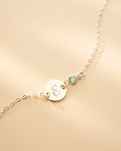 Initial Disc &amp; Birthstone Personalised Bracelet