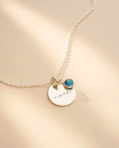 Circle Name and Birthstone Personalised Necklace