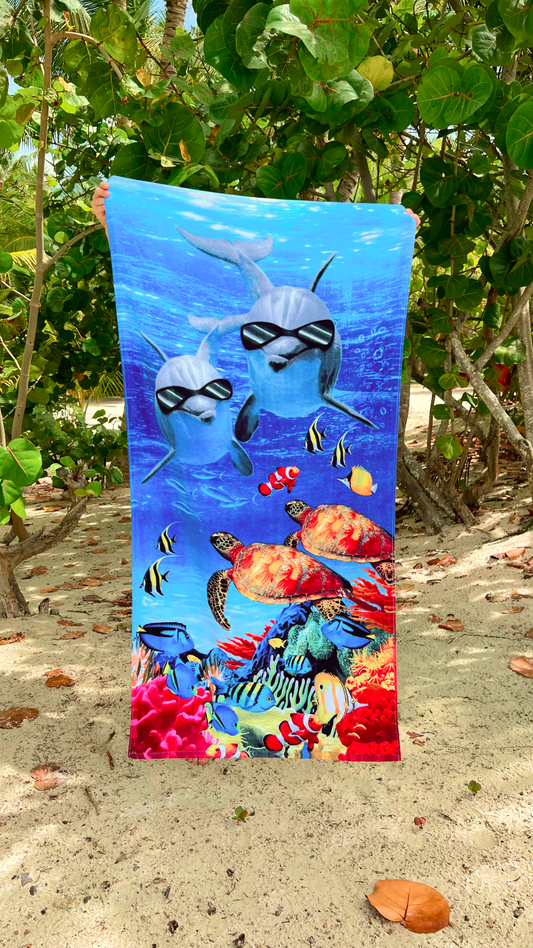 Beach Towel - "2DOLPHINS" 100% Cotton Velour 30x60"