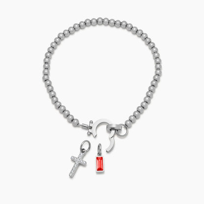 Beaded Birthstone Cross Charm Bracelet